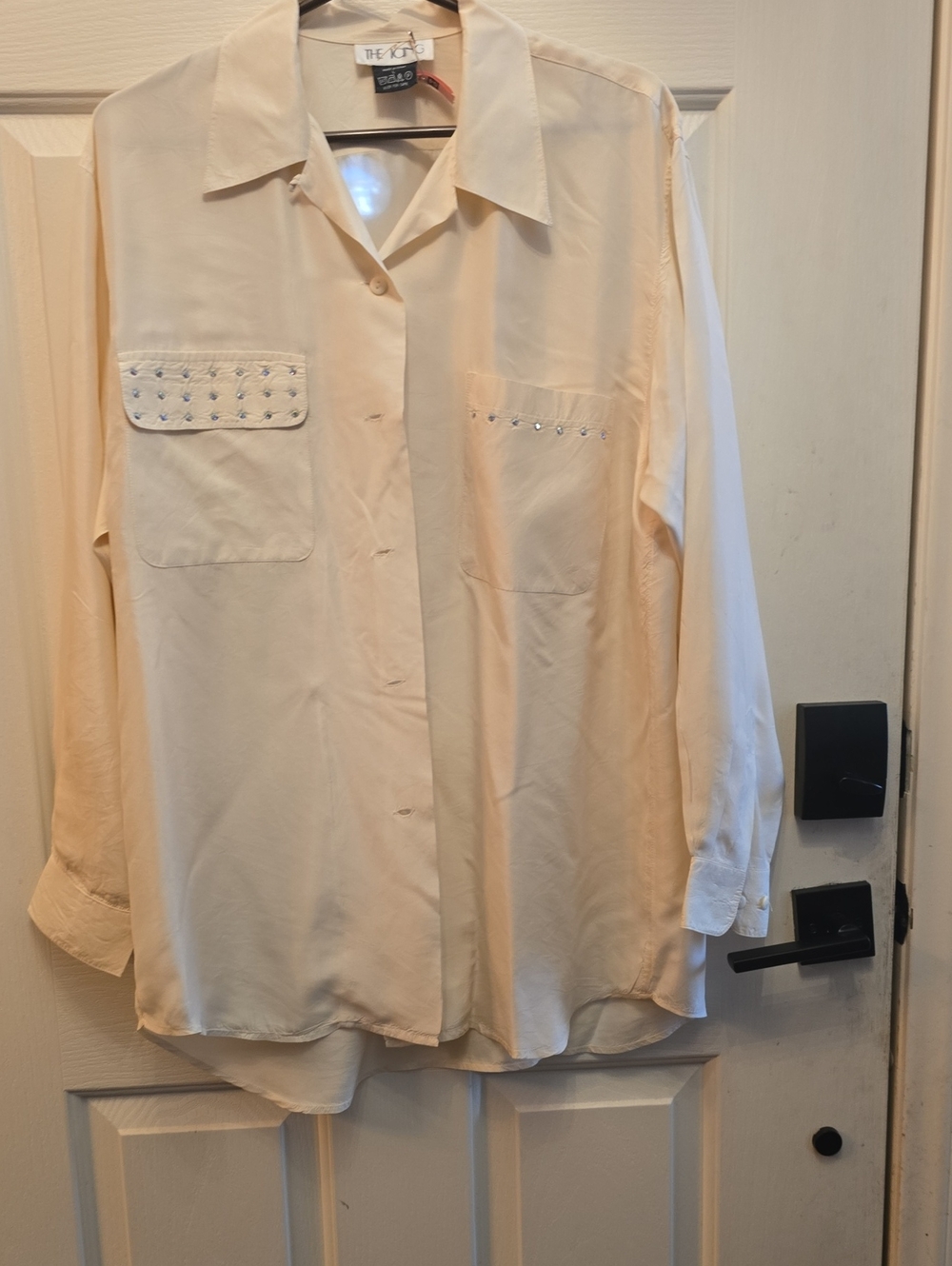 Icing Cream Long-Sleeve Button-Down Shirt with Studded Pockets